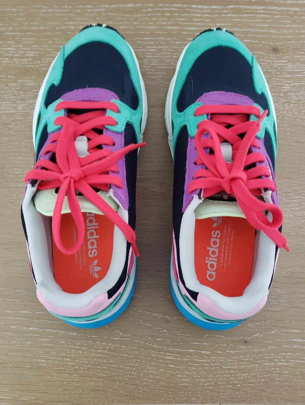 adidas Colorblock Falcon Sneakers in Teal, Purple & Hot Pink - Picture 3 of 7